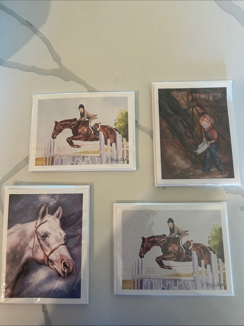 Equestrian Horse Art Prints Set - Brown & White